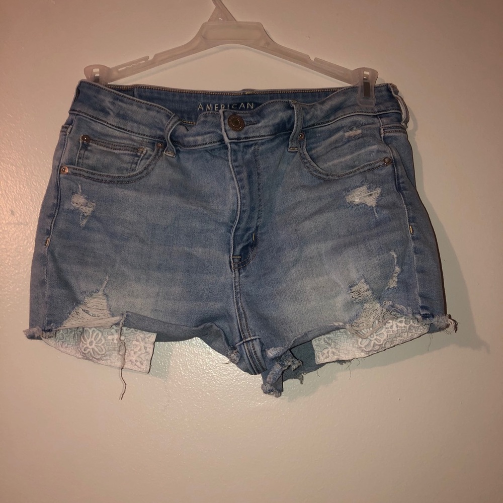 american eagle jean shorts lace pockets